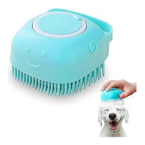 Brosse de bain pour chien et chat, brosse en silicone 2 en 1 pour chat, brosse de massage pour shampoing, brosse de douche pour chat avec distributeur de gel douche (bleue) (1/5)