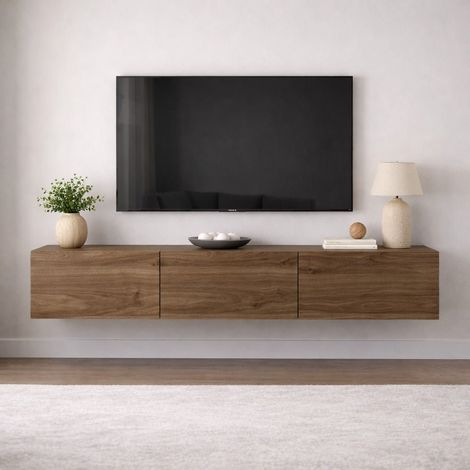 Schwebendes TV-Möbel Walnuss Melamin - 150x30 cm - West (1/4)