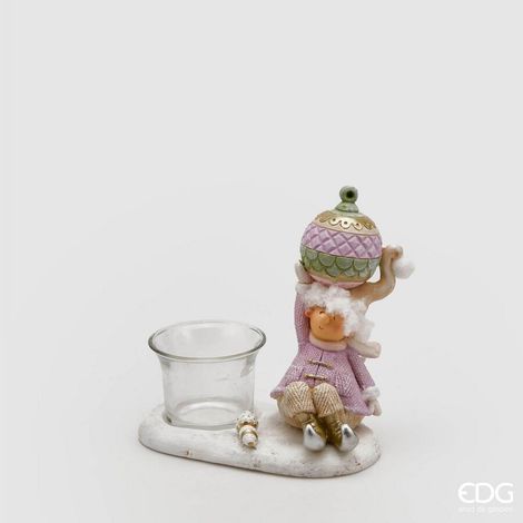 EDG Enzo De Gasperi Portacandela Bimbo con Decorazioni di Natale H 14 Cm Scatola Regalo Green Pink