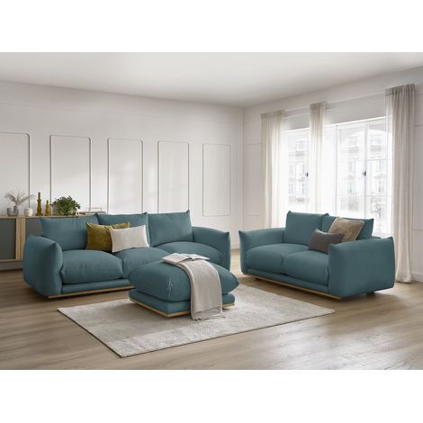 BOBOCHIC - Ensemble canapé droit fixe 3+2 places ERNEST avec pouf Bleu foncé (1/5)