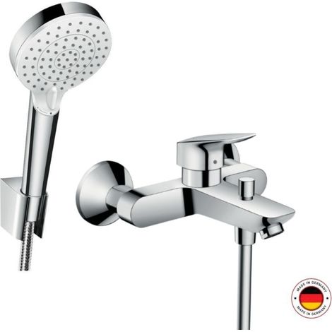 Hansgrohe – Douchette à main 2 jets – Mitigeur bain douche à fixation murale – Finition chrome – Entraxe 150 mm – Technologie AirPower