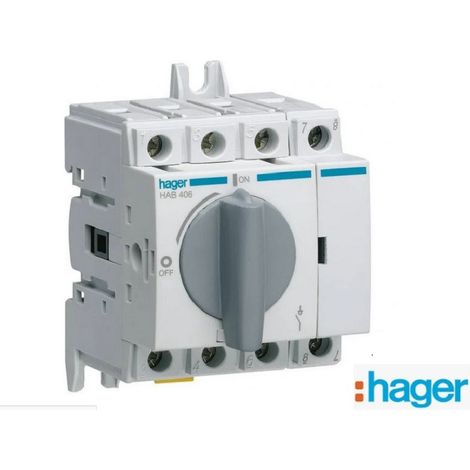 Hager – Commutateur Lasttrennschalter 4P 63A – Tension 380-415V – Monté sur rail DIN – Verrouillage de sécurité
