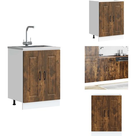 Meuble bas pour évier Kalmar chêne fumé bois d'ingénierie - Meuble Bas D'évier - Meubles Bas D'évier - Meuble Bas De Cuisine - Meuble Bas De Cuisine Pour Évier (1/5)