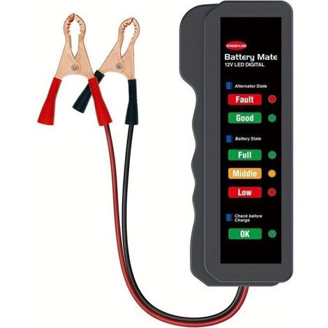 Mini comprobador de baterías de coche de 12 V, comprobador digital de alternadores con 6 luces LED, herramienta de detección con pantalla - Crezuo (1/4)