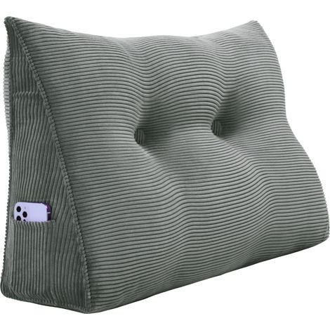 VERCART Großes Keilkissen, Langes Lesekissen, Bettruhe Rückenkissen, Dreieckiges Liegekissen, Dekoratives Kopfteilkissen für Tagesbett oder Tiefes Sofa, Cord Grau, 60cm