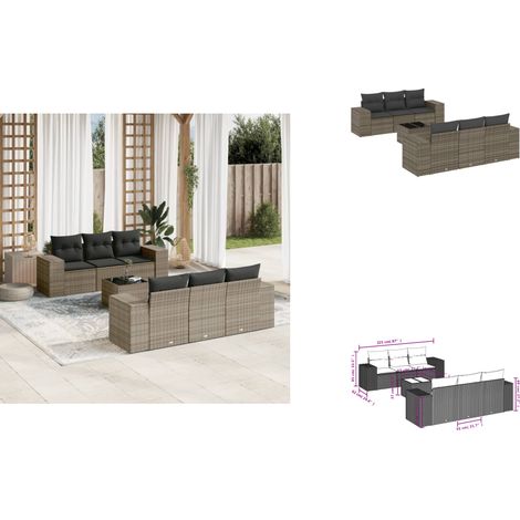 7-tlg. Garten-Sofagarnitur mit Kissen Grau Poly Rattan - Gartenmöbel Set - PE-Rattan Möbel - Outdoor Lounge - Esstisch Set - Balkonmöbel (1/3)