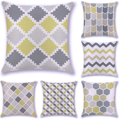 Housse de Coussin Géométrie Plante Tropicale Flamingo Taie d'oreiller pour Canapé Maison Salon Chambre Décoration D'intérieur,45x45cm,Ensemble de 6 pièces(Jaune et Gris) (1/5)