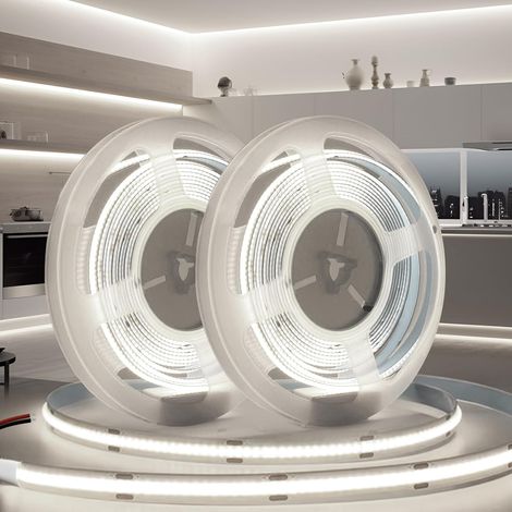 Ruban LED COB 10M 12V Autocollant Bande LED COB 6000K Blanc Froid Flexible 320LED/M Découpable Largeur 8mm CRI90 Intérieur Eclairage pour Chambre Cuisine Maison Miroir (Sans Alimentation) (1/5)