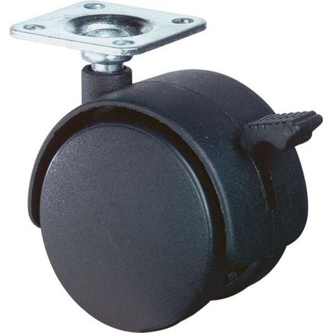 BS Roulettes Roulette double en plastique avec frein Plaque à visser en polyamide 40 kg - F85.050.PL (1/3)
