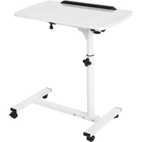 Table d'appoint à roulettes, table d'appoint réglable en hauteur, table de chevet mobile blanche, bureau pliable pour salon, (1/4)