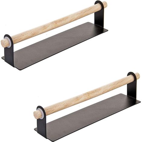 Lot de 2 porte-rouleaux de papier essuie-tout en métal et bois, fixation murale, étagère pour cuisine et salle de bain (1/5)