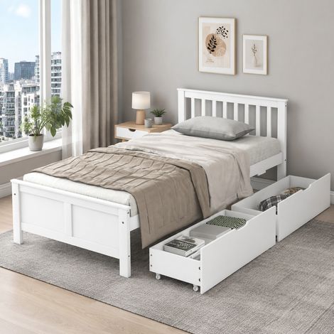 Letto singolo 90x200 cm in legno bianco con contenitore, senza materasso FloraGrace (1/5)
