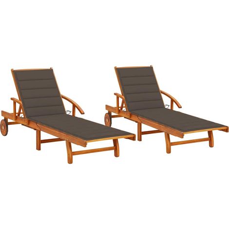 Lot de 2 Bains de soleil Chaises de jardin - Transat de jardin avec coussins Bois d'acacia solide BV819124 - BonneVie (1/5)
