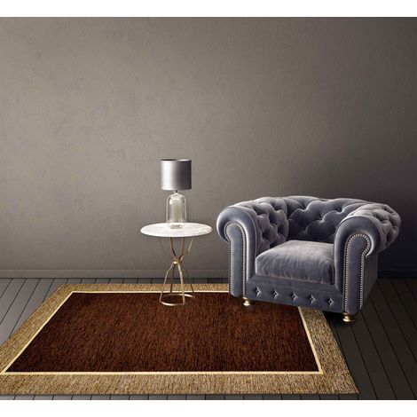 Tappeto Arredo Moderno Morbido in Ciniglia Ingresso Antiscivolo Prodotto Italiano Soggiorno Camera Salotto Disegni Piazzati Cotone Varie Misure Grande Roma Marrone - 115x175Cm (1/5)