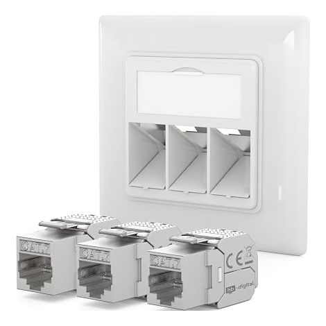 RJ45 Cat 7 Network Socket - Keystone, LAN STP Recessed Wall Socket, White Signal RAL 9003 (1/5)