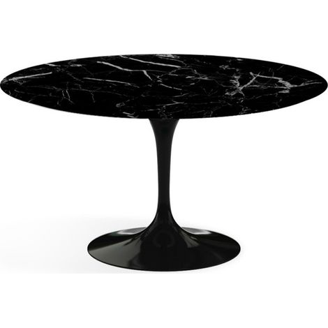 Table tulipe ronde 180 cm marbre noir pied noir brillant (1/5)