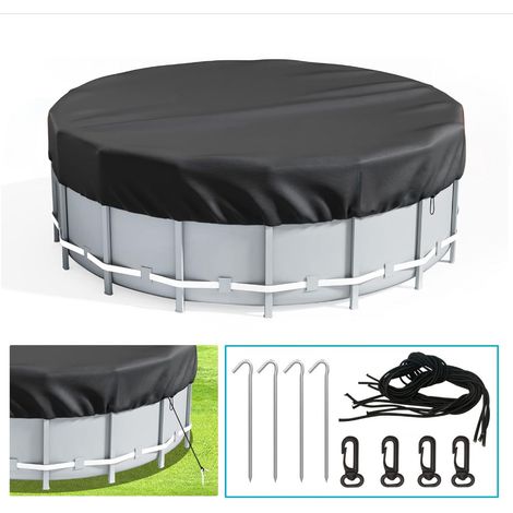 Bache Hivernage Piscine Hors Sol 366, PU 420D éPais Bache Piscine Hivernage, Coupe-Vent et RéSistant aux DéChirures BâChe Hivernage Piscine Hors Sol avec Corde de Traction et Clous de Sol (1/5)