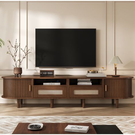 TV Lowboard 170x40x40 cm, oval, 2 Schubladen, 2 Schiebetüren, MDF, Dunkle Eiche (1/5)