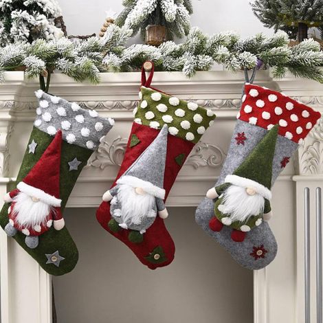 Chaussette De Noël - Gnome 3D - 45 Cm - Décoration De Cheminée Pour Fête De Fin D Année - 1 Pièce (1/5)
