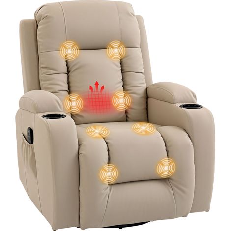 HOMCOM sillón de masaje reclinable giratorio con 8 puntos masaje, función calefacción, mando a distancia, tapizado pu, reposapiés, función basculante