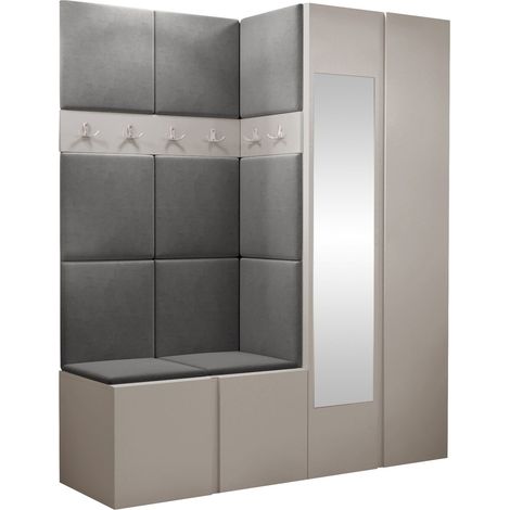 Conjunto para recibidor Pinis X, Cachemira, 186x158x46cm, Espejo, Aglomerado laminado, Tapiz, Colocada, Montada en la pared