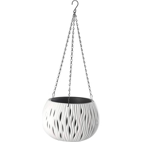 1 Jardinière suspendue, structure en fer, triple chaîne noire, pot double système drainage, intérieur extérieur balcon (1/5)