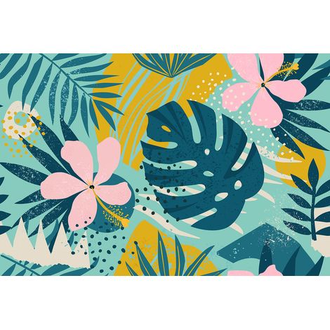 Papier peint panoramique nature multicolore Tapisserie panoramique moderne pour chambre enfant Papiers peints panoramiques jungles (1/2)