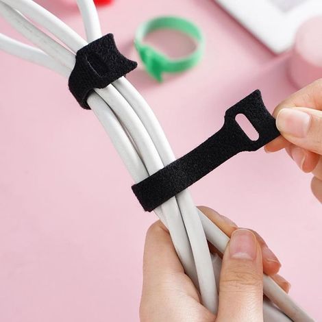 Lot de 50 sangles de fixation réutilisables – Attaches de gestion des câbles de 20 cm, sangles de rangement réglables avec crochet et boucle pour la maison, le bureau et les centres de données, noir (1/5)