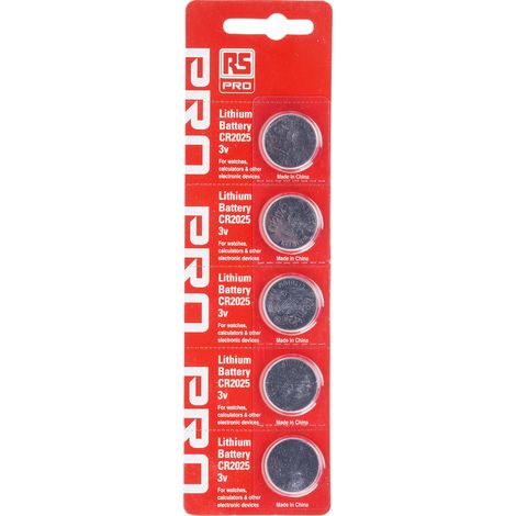 Pile bouton CR2025 RS PRO, 3V, 20mm ( Prix pour Paquet de 5 ) (1/2)