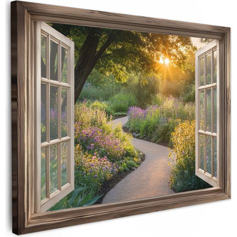 TABLEAU SUR TOILE Vue - Fleurs - Nature - Soleil - Chemin Décoration Murale 40x30 cm