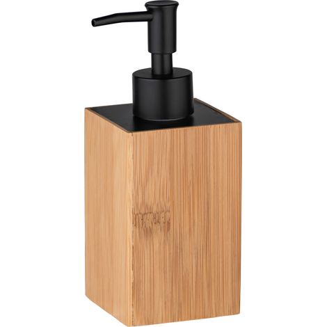 WENKO Distributeur Savon Liquide Bois Padua, Capacité 210 ml, Bambou, 8x18x7 cm, Marron (1/6)