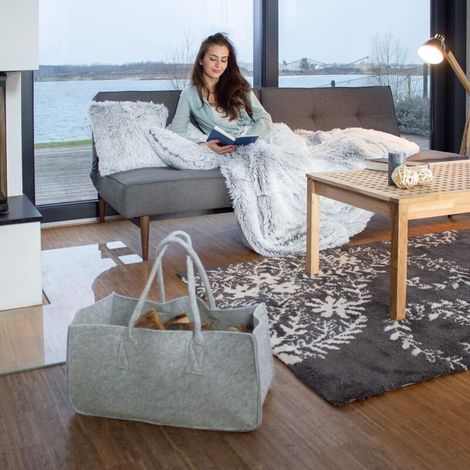 Sac de 50 x 25 x 25cm Transport pour Bois de Chauffage, XL Panier à Bûches en Feutre, Sacs Pliables pour Cabas Courses, Panier à Linge, gris clair (1/3)
