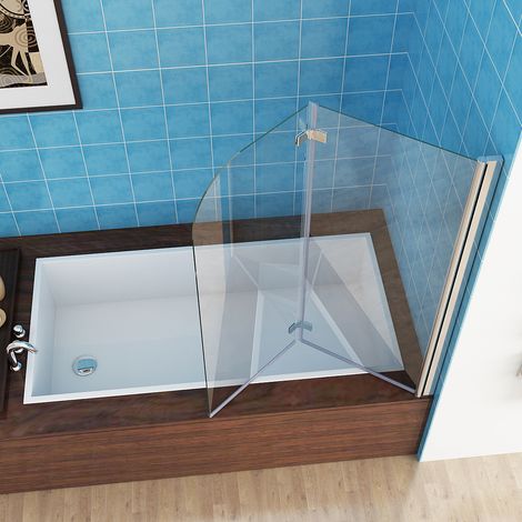MIQU 120 x 140 cm Badewannen 2 TLG. Faltwand Aufsatz 180° Duschwand Duschabtrennung Nano Glas (1/5)