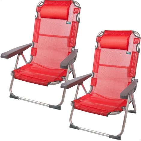 Aktive 62265 - Confezione da 2 sedie alte pieghevoli con cuscino per spiaggia, giardino, terrazza o campeggio  Misure 48x60x90cm  Braccioli resistenti ed ergonomici (1/5)