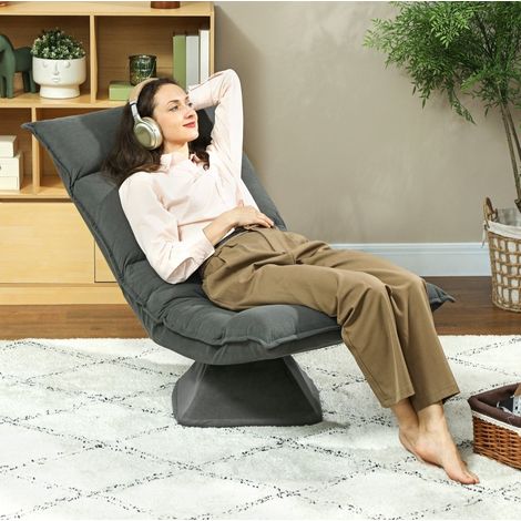 Poltrona girevole 360°, schienale reclinabile 5 posizioni, 70 x 62 x 95 cm, grigio scuro OKMYHOME (1/5)