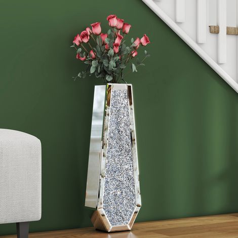 Vase de sol haut en miroir diamant écrasé 61,5x21,8x11cm – MDF à densité moyenne – Pour fleurs séchées ou artificielles (1/5)