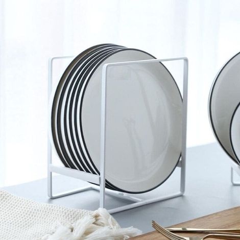 Égouttoir à vaisselle en métal, support pour assiettes, support de rangement pour armoire, couvercle de casserole, support pour bol, organisateur de comptoir - Blanc (1/5)