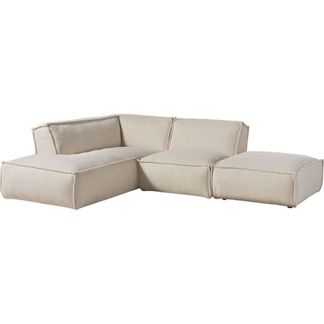 RAVENNA Divano angolare con poggia piedi - stoffa / crema 195x220x79