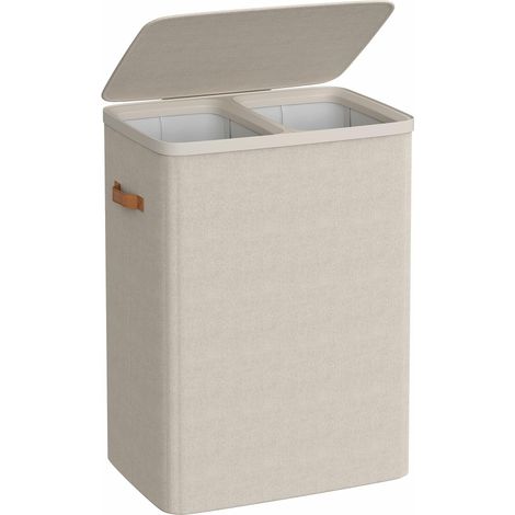 Panier à linge 2 compartiments x 85 L beige (1/5)