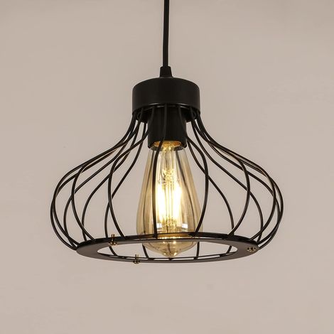 Industriel Suspension Luminaire E27 Vintage Métal Suspensions Vintage Noir Lampe Cage Éclairage de Plafond Abat-jour en Métal pour Restaurant Salon Chambre Cuisine Bar Couloir (sans ampoule) (1/5)