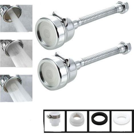 Aérateur de robinet, rotatif à 360°, 3 modes, tête de buse de robinet, pour cuisine et salle de bain, 2 pièces (étendu) (1/5)