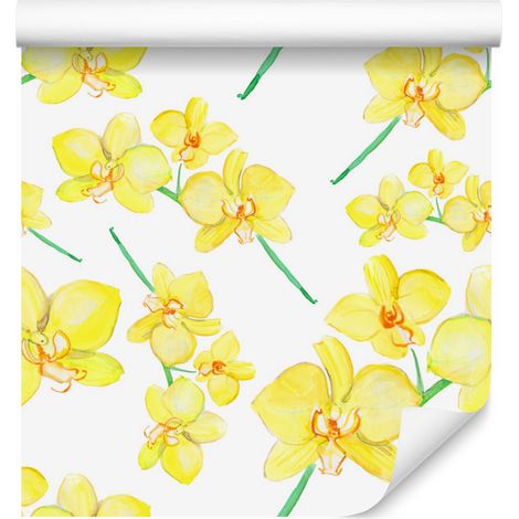 Papel pintado con flores, plantas, orquídeas y naturaleza para salón y dormitorio, 50x1000 cm. (1/5)