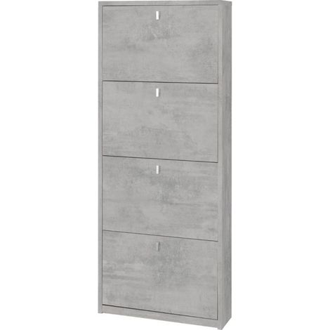 Platzsparender schmaler Schuhschrank mit vier Türen Beton Cemento 63x18x h154 cm