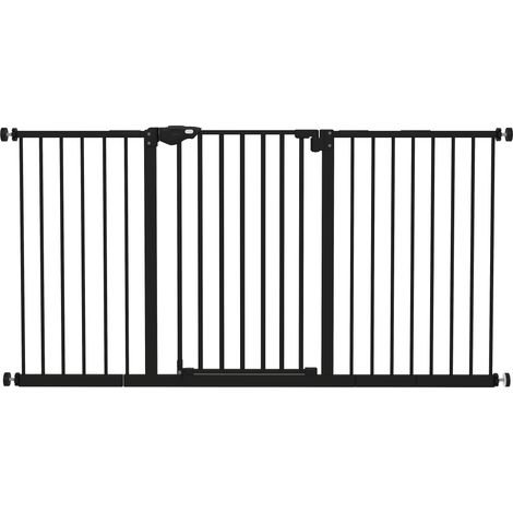 Barrière de sécurité animaux porte auto-verrouillante double verrou sans perçage 3 extensions noir (1/5)