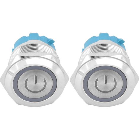 Lot de 2 interrupteurs à bouton-poussoir 4 broches 3-6 V CC, tête plate ronde de 22 mm, avec témoin lumineux d'alimentation (blanc). (1/5)