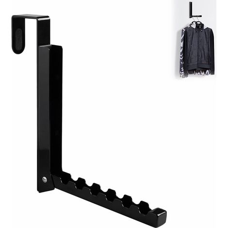 Türhaken - Faltbarer Kleiderbügel mit 6 Einkerbungen für Kleidung, Mäntel, Badezimmer, hinter der Tür - 1 Stück (schwarz) (1/5)