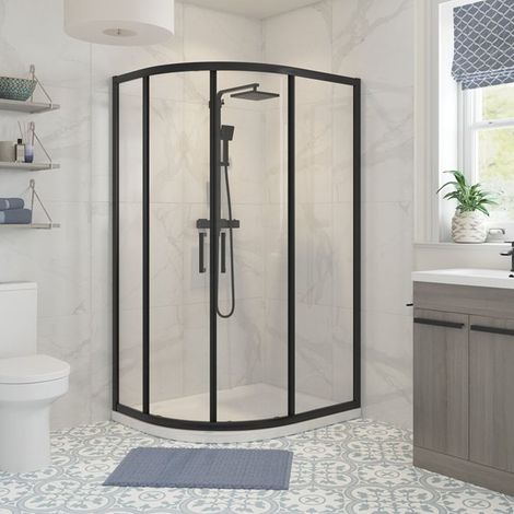 Signature Verve Matt Black 2-Door Offset Quadrant Shower Enclosure 1200mm x 800mm - 6mm Glass