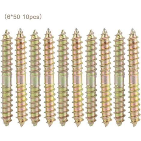 10pcs Vis à Tête Cylindrique à Double Terminé Goujon Vis de Filetage Autotaraudeuse Boulons Filetés À Bois Mobilier Connecteur Goujons Tiges 6 50mm (1/5)