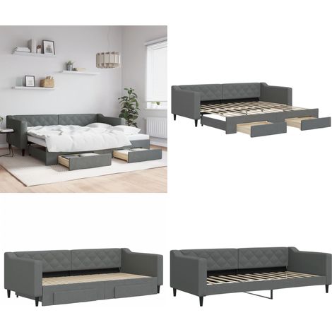Tagesbett Ausziehbar mit Schubladen Dunkelgrau 90x200 cm Stoff - Sofa Bett - Gästebett - Schlafsofa - Doppelbett - Tagesbett - Home & Living (1/5)