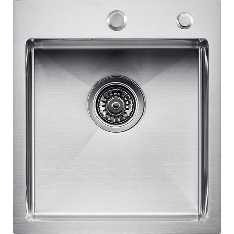 Évier de Cuisine 40 cm à Montage par le Haut en Acier Inox 304, Cuve Simple à Poser et Encastrer avec Accessoires pour Camping-car, Cuisine, Bar (1/5)